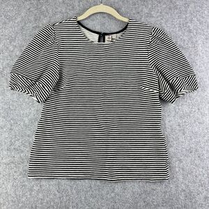 Anthropologie Dolan Left Coast Stripe Santos Top Womens S Black Puff Sleeve*
